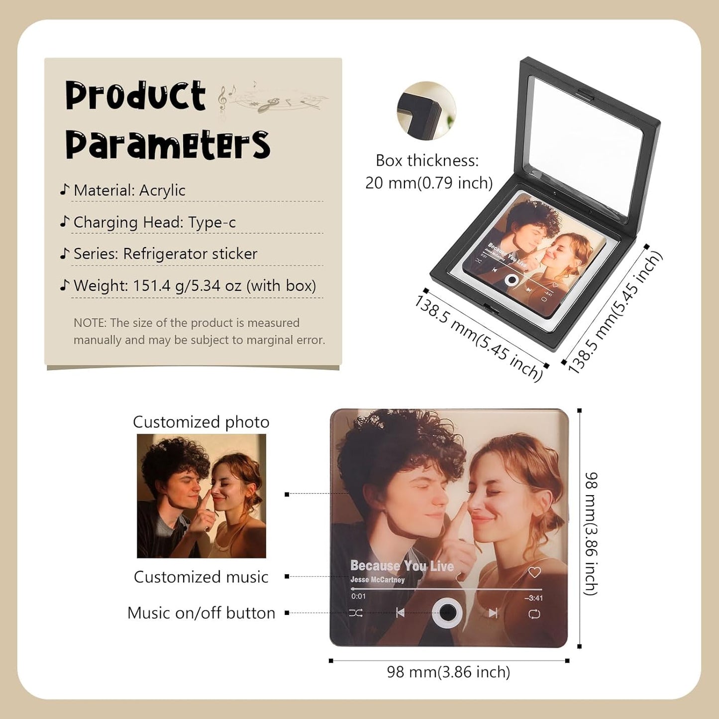 Personalized Photo + Music Fridge Magnet