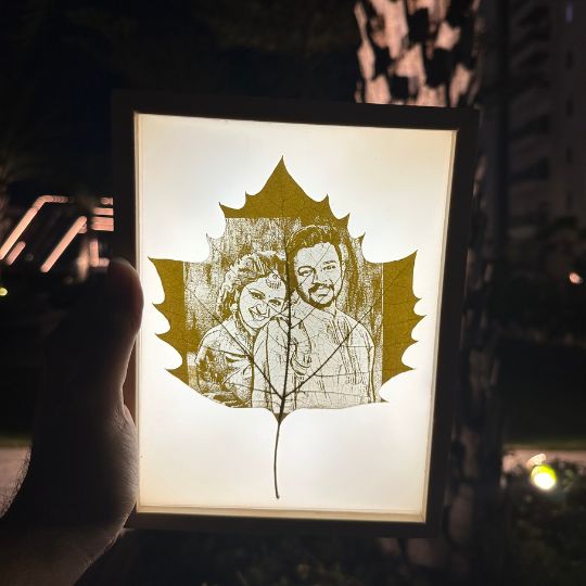Leaf Engraving With Light Wooden Frame