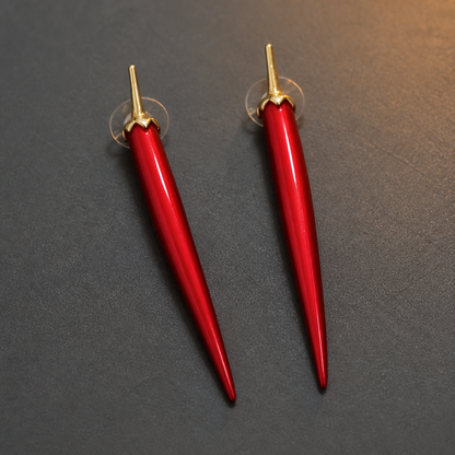 Crimson Curve Drop Earrings on charcoal