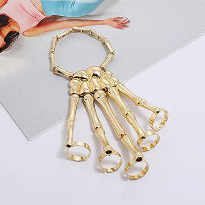 Skeleton Hand Harness Bracelet Ring Set