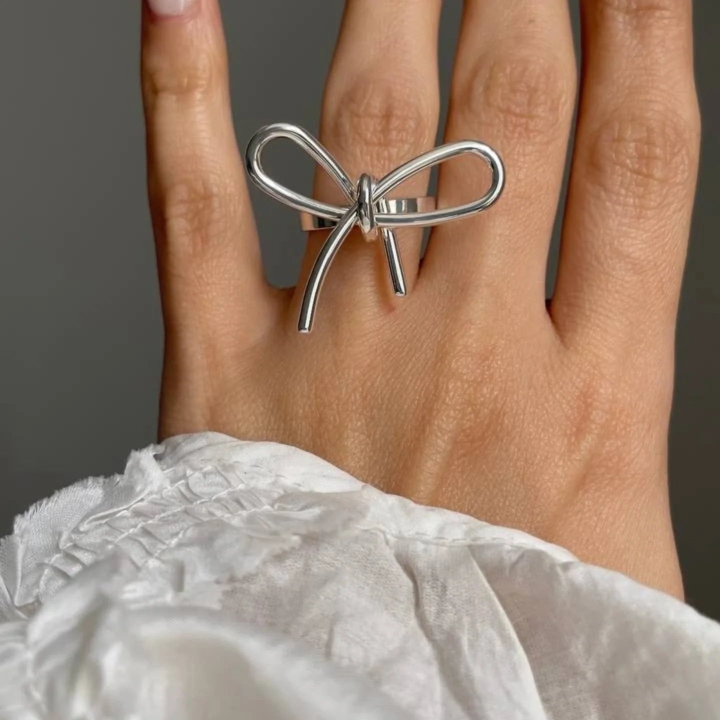 Silver Bow Ring & Earring Set