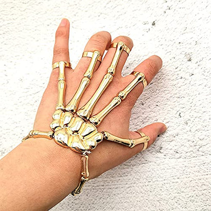 Skeleton Hand Harness Bracelet Ring Set