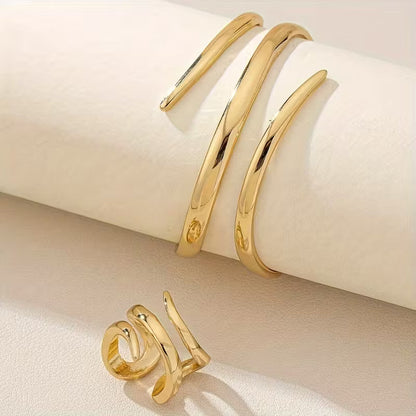 Spiral Golden Ring & Bracelet Combo