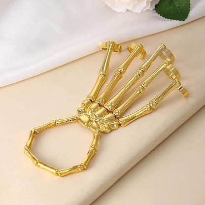 Skeleton Hand Harness Bracelet Ring Set