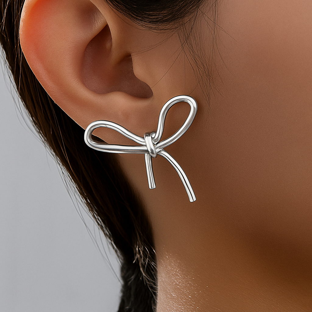 Silver Bow Ring & Earring Set