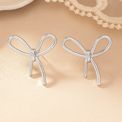 Silver Bow Ring & Earring Set