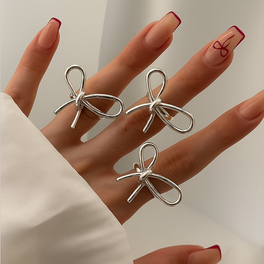 Silver Bow Ring & Earring Set
