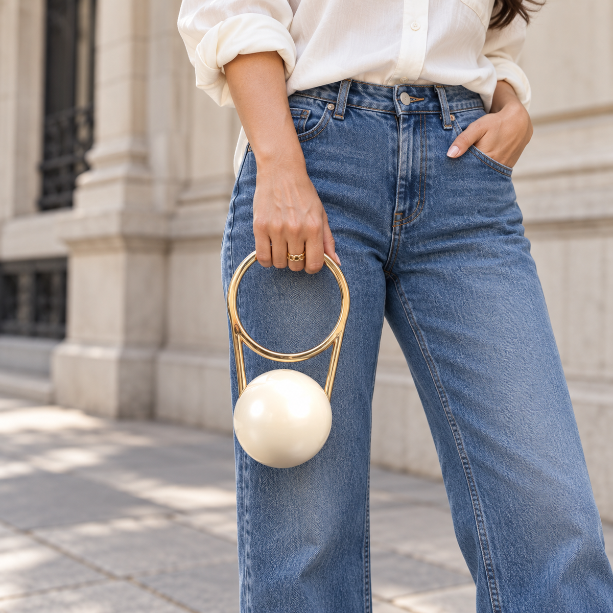 Pearl Ball Handle Mini Handbag