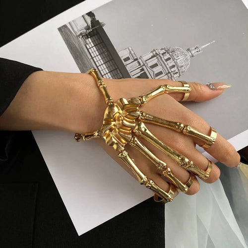 Skeleton Hand Harness Bracelet Ring Set