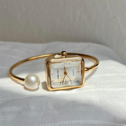 Square Pearl Bangle Watch