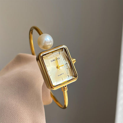 Square Pearl Bangle Watch