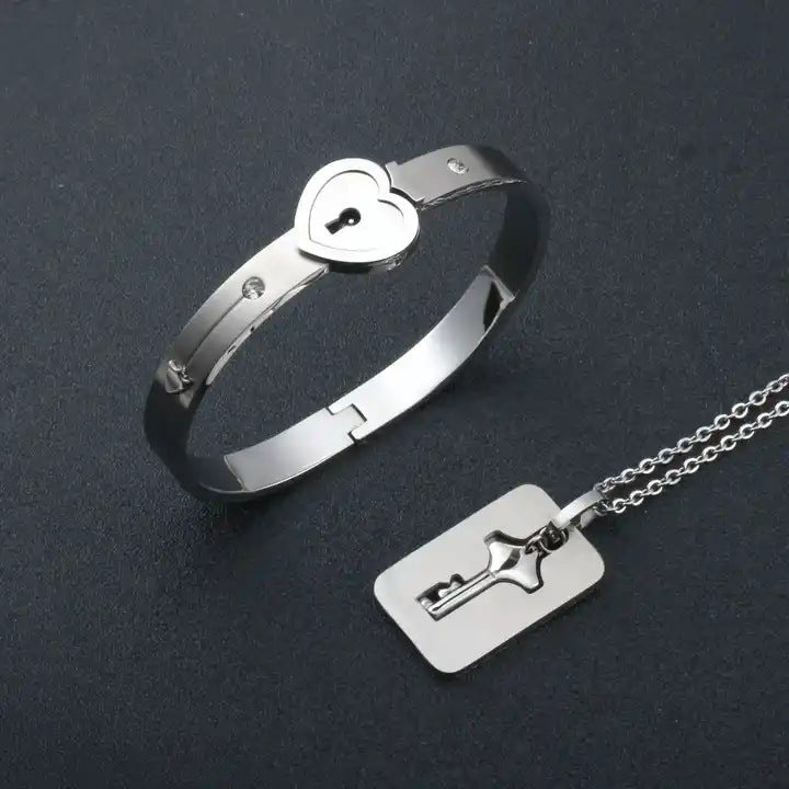 Heart Lock & Key Bracelet Set