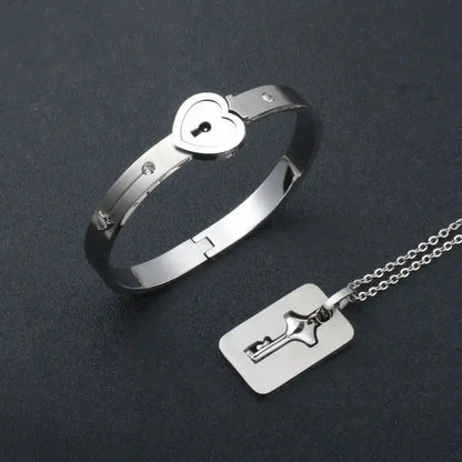Heart Lock & Key Bracelet Set