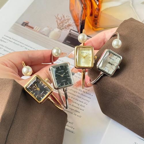 Square Pearl Bangle Watch