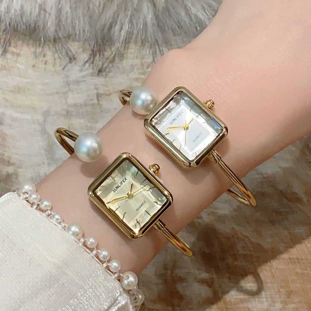 Square Pearl Bangle Watch