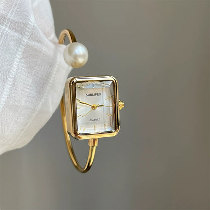 Square Pearl Bangle Watch