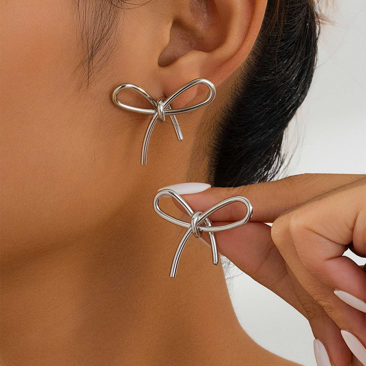 Silver Bow Ring & Earring Set