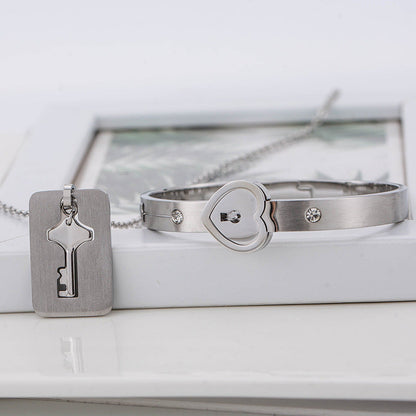 Heart Lock & Key Bracelet Set