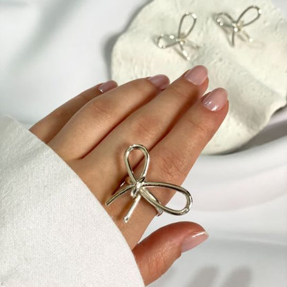 Silver Bow Ring & Earring Set