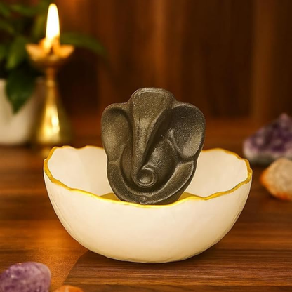Pyrite Ganesha With Selenite Bowl