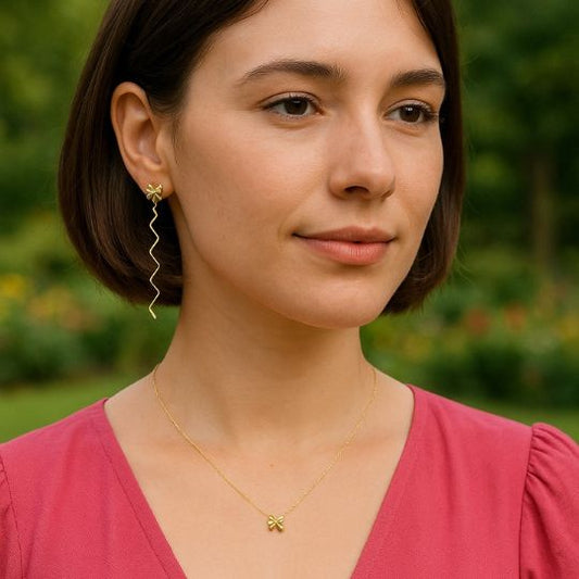 Golden Bow Jewelry Set (Chain + Earrings)