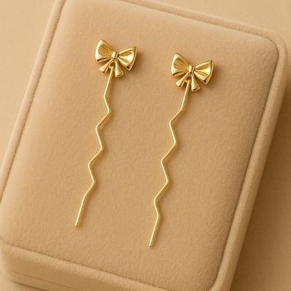 Golden Bow Jewelry Set (Chain + Earrings)