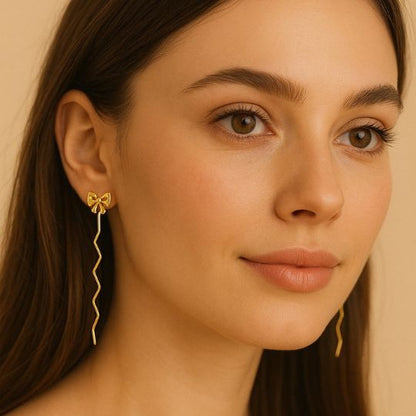 Golden Bow Jewelry Set (Chain + Earrings)