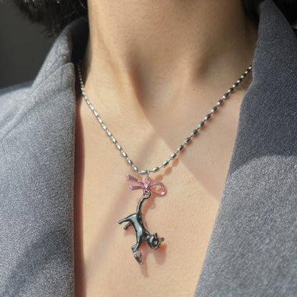 Pink Bow Cat Jewelry Set