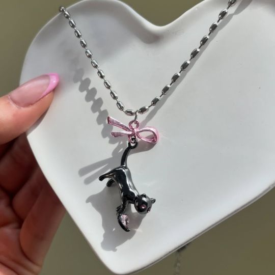 Pink Bow Cat Jewelry Set