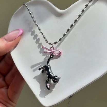 Pink Bow Cat Jewelry Set