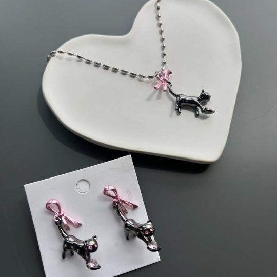 Pink Bow Cat Jewelry Set