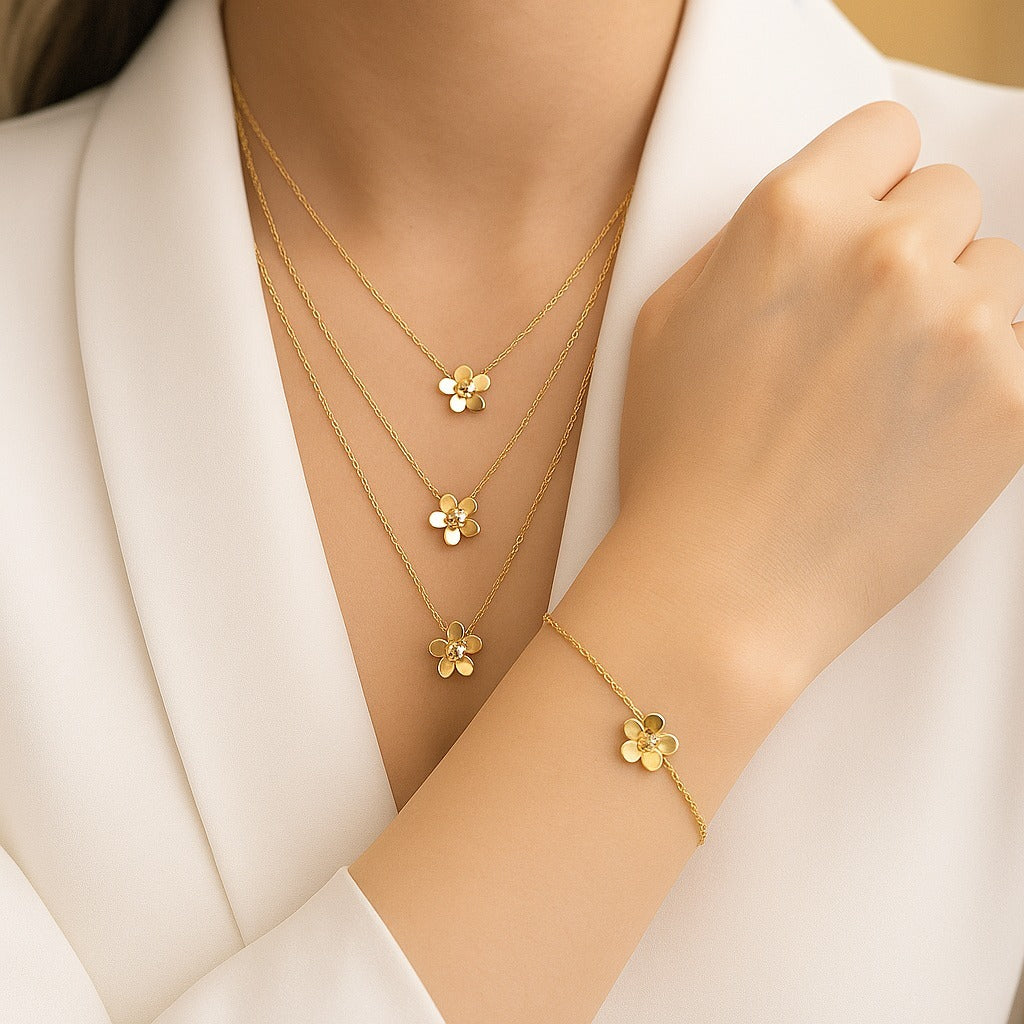 3 Layer Floral Pendant & Bracelet