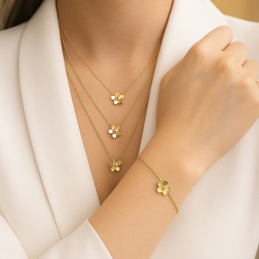 3 Layer Floral Pendant & Bracelet