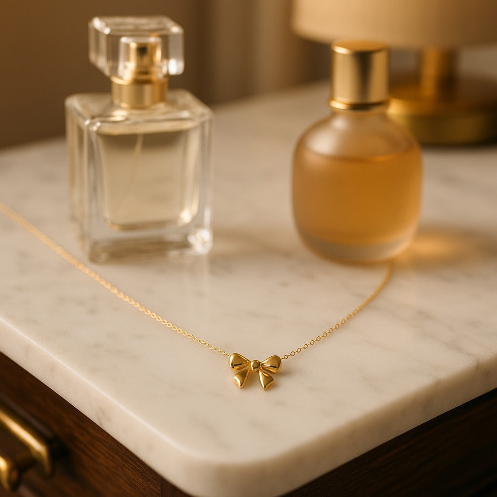 Golden Bow Jewelry Set (Chain + Earrings)