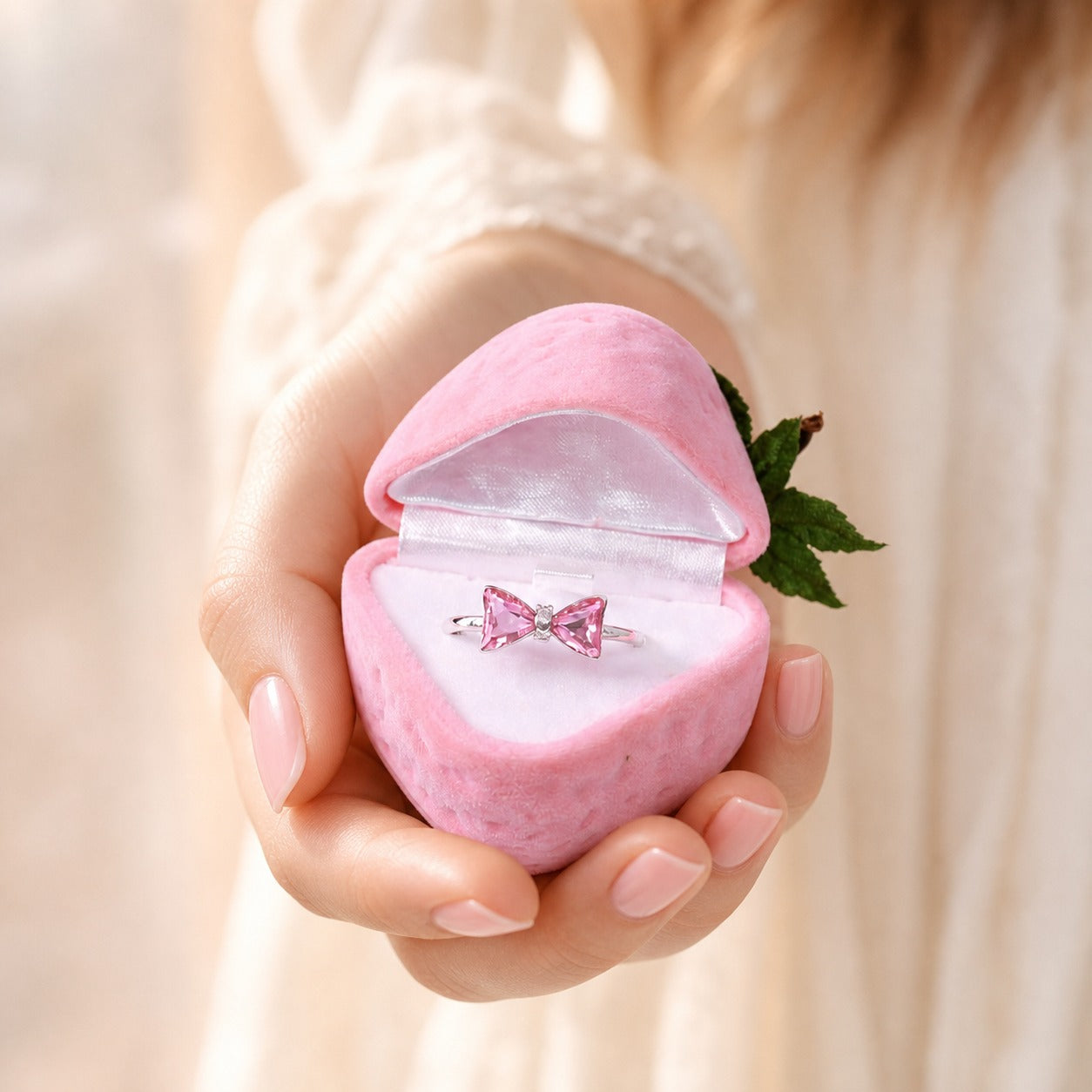 Strawberry Box With Bow Ring