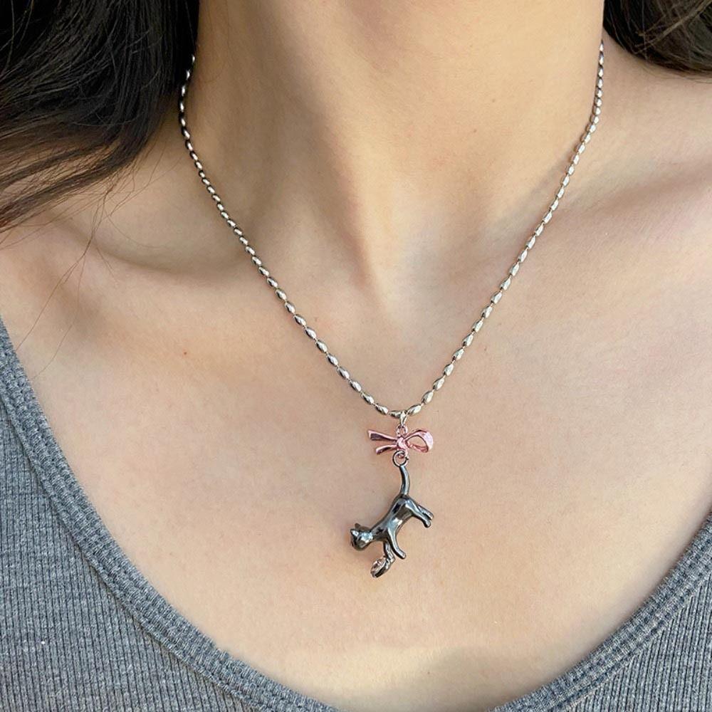 Pink Bow Cat Jewelry Set