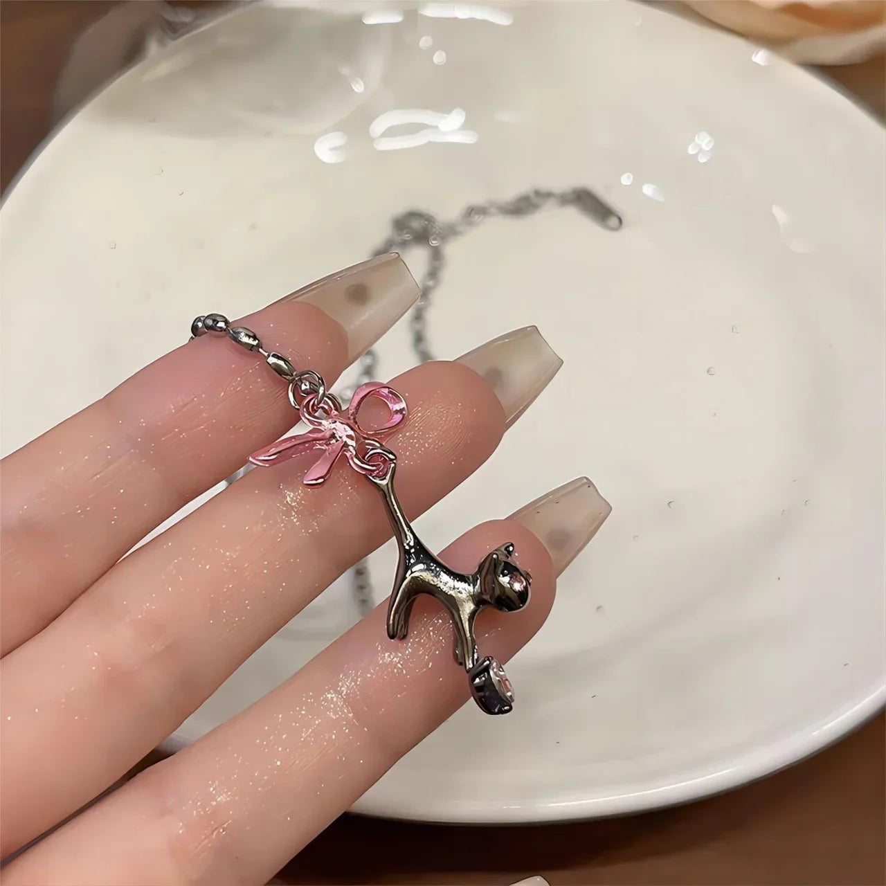 Pink Bow Cat Jewelry Set