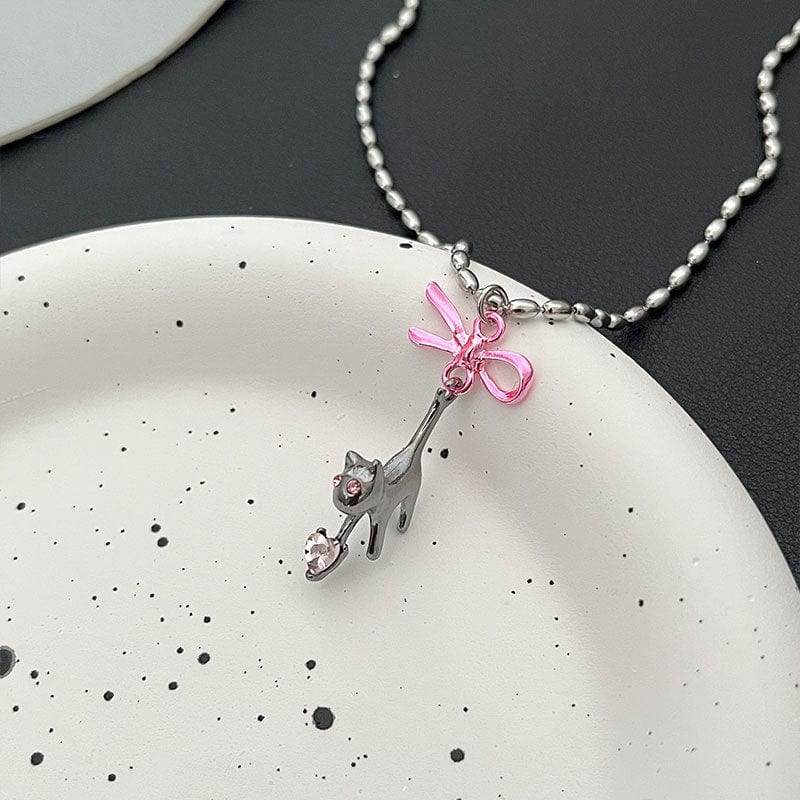 Pink Bow Cat Jewelry Set