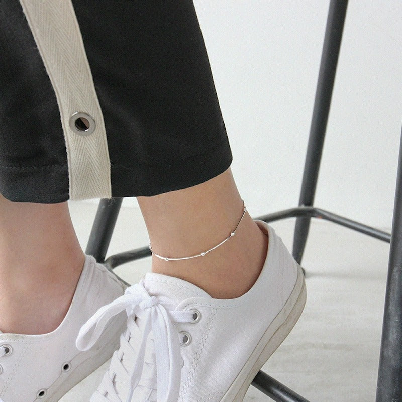 Dainty Silver Ball Anklet